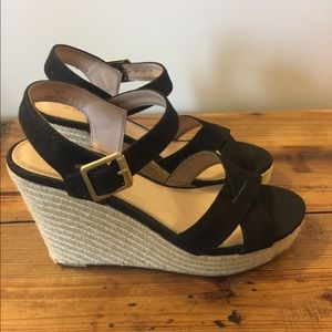 Black Espadrille canvas wedge platform sandals 7